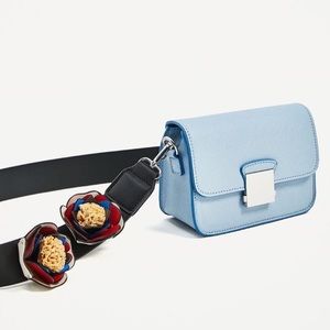 Zara blue crossbody bag with 3D floral strap